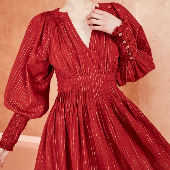 ULLA JOHNSON Rory Mini Dress - Long Sleeve Shimmer Striped in Red - Size 0 NWT - Picture 12 of 16